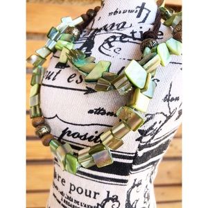 Lime Green Abalone Style Beaded Necklace